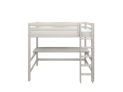 High bed w. straight ladder and desk