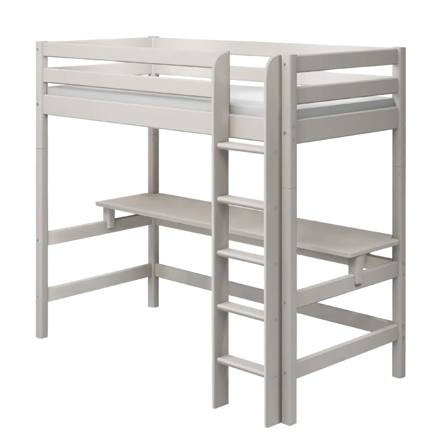 High Bed 184 cm with Desk, Ladder and Safety Rail, 90x200 cm, Grey BED_CLASSIC_HIGH-BED highsleeper-straight-ladder-grey-w-200x90-desk  flexa-com.myshopify.com