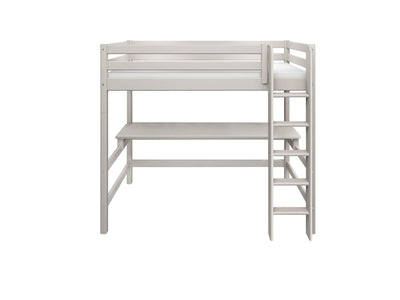 High Bed with Desk, Straight Ladder and Safety Rail, 90x200 cm, Grey