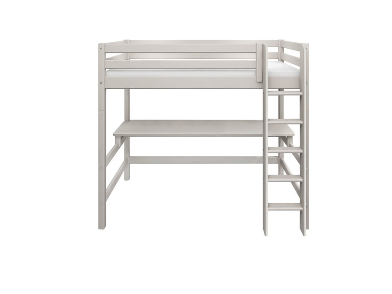 High bed w. straight ladder and desk