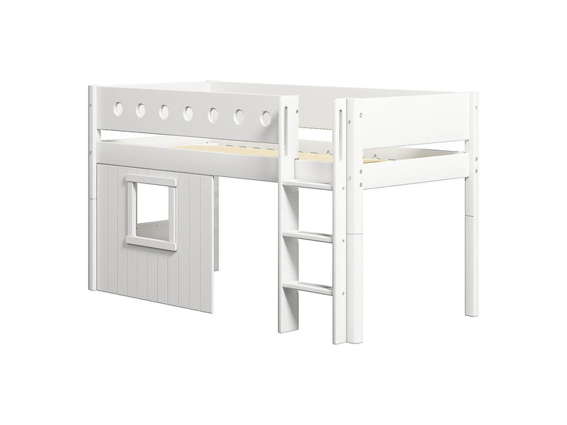 Halfhoogslaper, rechte ladder en boomhut bedfronten, wit frame