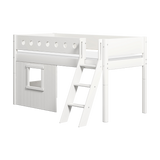 Mid-High Bed with Treehouse, Ladder and Safety Rail, 90x200 cm, White