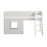 Mid-High Bed with Treehouse, Ladder and Safety Rail, 90x200 cm, White