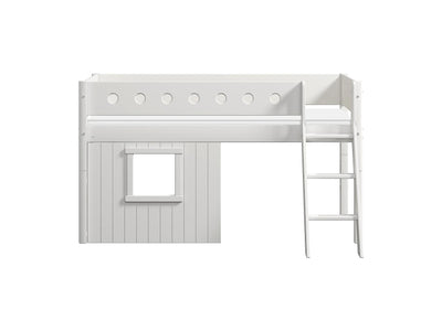 Mid-high bed, sl. ladder & Treehouse Bed Fronts, white frame