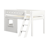 Mid-High Bed with Treehouse, Ladder and Safety Rail, 90x200 cm, White