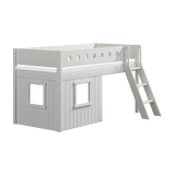 Mid-High Bed with Treehouse, Ladder and Safety Rail, 90x200 cm, White