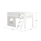 Mid-High Bed with Treehouse, Ladder and Safety Rail, 90x200 cm, White