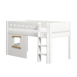 Mid-High Bed with Treehouse, Ladder and Safety Rail, 90x200 cm, White