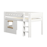 Mid-High Bed with Treehouse, Ladder and Safety Rail, 90x200 cm, White