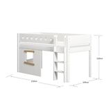 Mid-High Bed with Treehouse, Ladder and Safety Rail, 90x200 cm, White