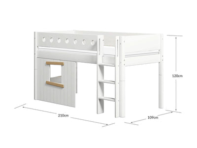 Halfhoogslaper, rechte ladder en boomhut bedfronten, eiken frame