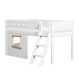 Mid-High Bed with Treehouse, Ladder and Safety Rail, 90x200 cm, White
