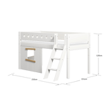 Mid-High Bed with Treehouse, Ladder and Safety Rail, 90x200 cm, White