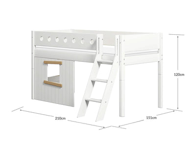 Cama media-alta, escalera inclinada y frontales de cama para casa del árbol, marco de roble