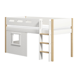 Lit haut 120 cm avec cabane, échelle et barrière de sécurité, 90x200 cm, Blanc/Chêne