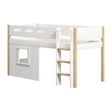 Lit haut 120 cm avec cabane, échelle et barrière de sécurité, 90x200 cm, Blanc/Chêne