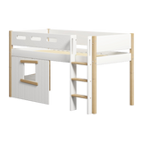 Mid-High Bed with Treehouse, Ladder and Safety Rail, 90x200 cm, White/Oak