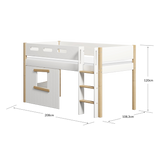 Mid-High Bed with Treehouse, Ladder and Safety Rail, 90x200 cm, White/Oak