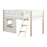 Mid-High Bed with Treehouse, Ladder and Safety Rail, 90x200 cm, White/Oak