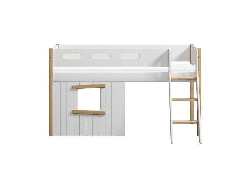 Mid-high bed, sl. ladder & Treehouse Bed Fronts, oak frame