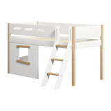 Mid-High Bed with Treehouse, Ladder and Safety Rail, 90x200 cm, White/Oak