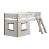 Mid-High Bed with Treehouse, Ladder and Safety Rail, 90x200 cm, White/Oak