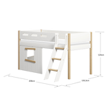 Mid-High Bed with Treehouse, Ladder and Safety Rail, 90x200 cm, White/Oak