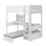 Casa High Bed with Desk, Sofa, Ladder and Safety Rail, 90x200 cm, White