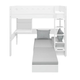 Casa High Bed with Desk, Sofa, Ladder and Safety Rail, 90x200 cm, White