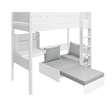 Casa High Bed with Desk, Sofa, Ladder and Safety Rail, 90x200 cm, White