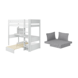 Casa High Bed with Desk, Sofa, Ladder and Safety Rail, 90x200 cm, White