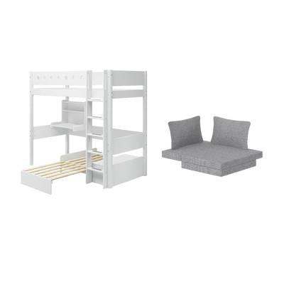 WHITE Casa Lit Mezzanine avec Canapé Matelas et Bureau, 90x200, Blanc