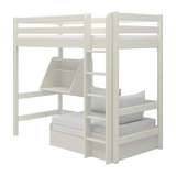 High Bed 184 cm with Sofa, Desk, Ladder and Safety Rail, 90x200 cm, White
