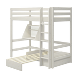 High Bed 184 cm with Sofa, Desk, Ladder and Safety Rail, 90x200 cm, White