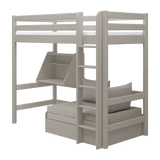 High Bed 184 cm with Sofa, Ladder and Safety Rail, 90x200 cm, Grey