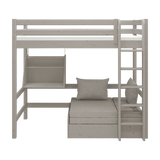 High Bed 184 cm with Sofa, Ladder and Safety Rail, 90x200 cm, Grey