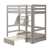 High Bed 184 cm with Sofa, Ladder and Safety Rail, 90x200 cm, Grey