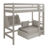 High Bed 184 cm with Sofa, Ladder and Safety Rail, 90x200 cm, Grey