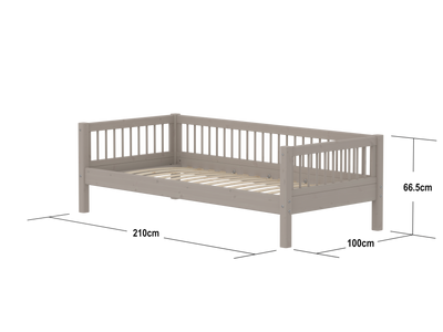 Single Bed with Safety Rail, 90x200 cm, Grey