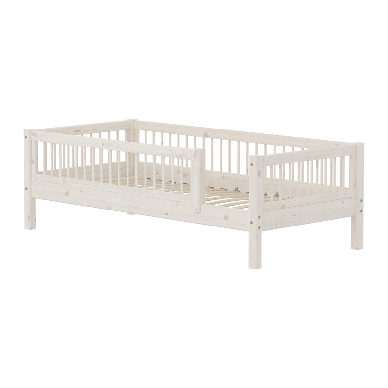 Single Bed with Safety Rail, 90x200 cm, White