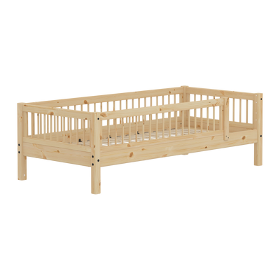 CLASSIC RAW Single Bed with Safety Rail, 90x200 cm, Pinewood