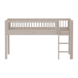 Mid-High Bed with Safety Rail and Ladder, 90x200 cm, Grey
