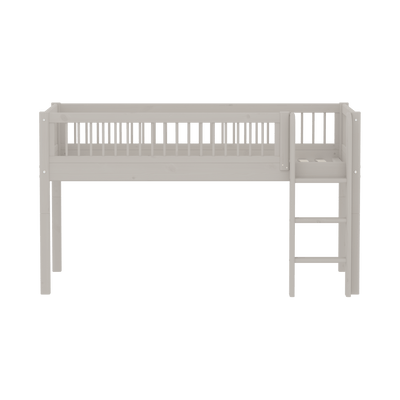 Mid-high Bed with Safety Rails and Straight Ladder, 90x200 cm, Grey