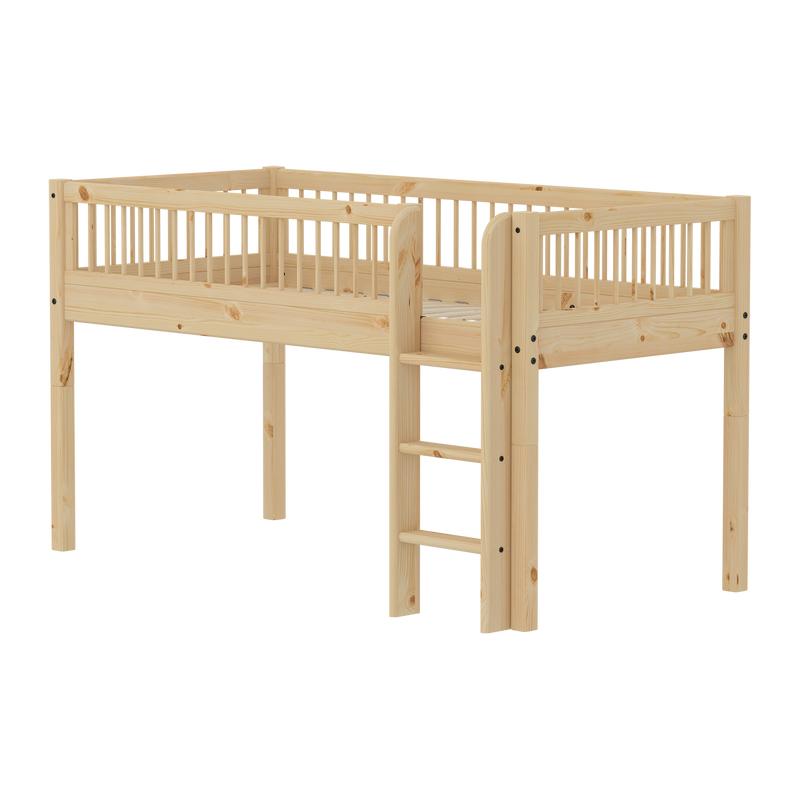 Mid-high Bed with Safety Rail, 90x200 cm, Pine