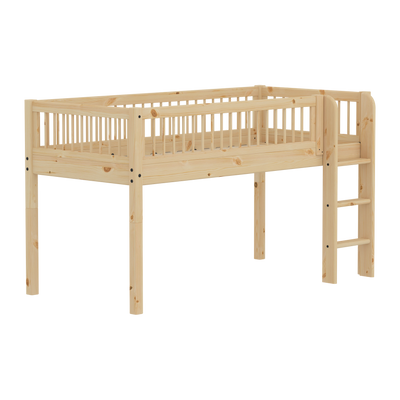 CLASSIC RAW Halbhohes Bett mit Crossbars, 90x200 cm, Kiefernholz