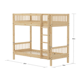 Bunk Bed with Extra Height and Safety Rails, 90x200 cm, Pine