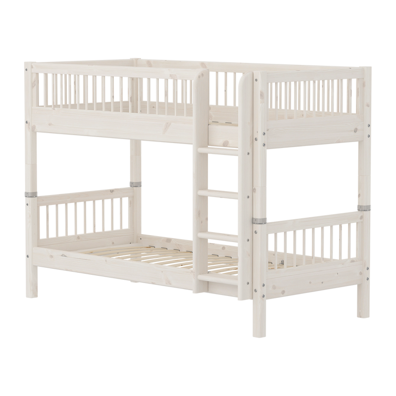 Bunk Bed with Straight Ladder and Safety Rail, 90x200 cm, White