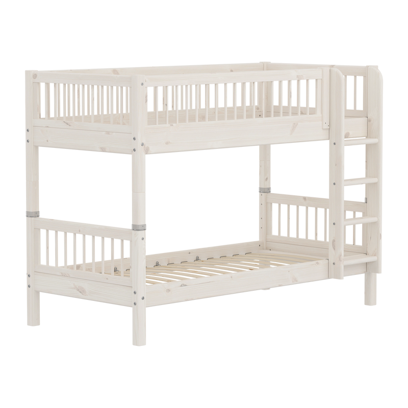 Bunk Bed with Straight Ladder and Safety Rail, 90x200 cm, White