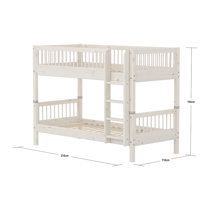 Bunk Bed with Straight Ladder and Safety Rail, 90x200 cm, White