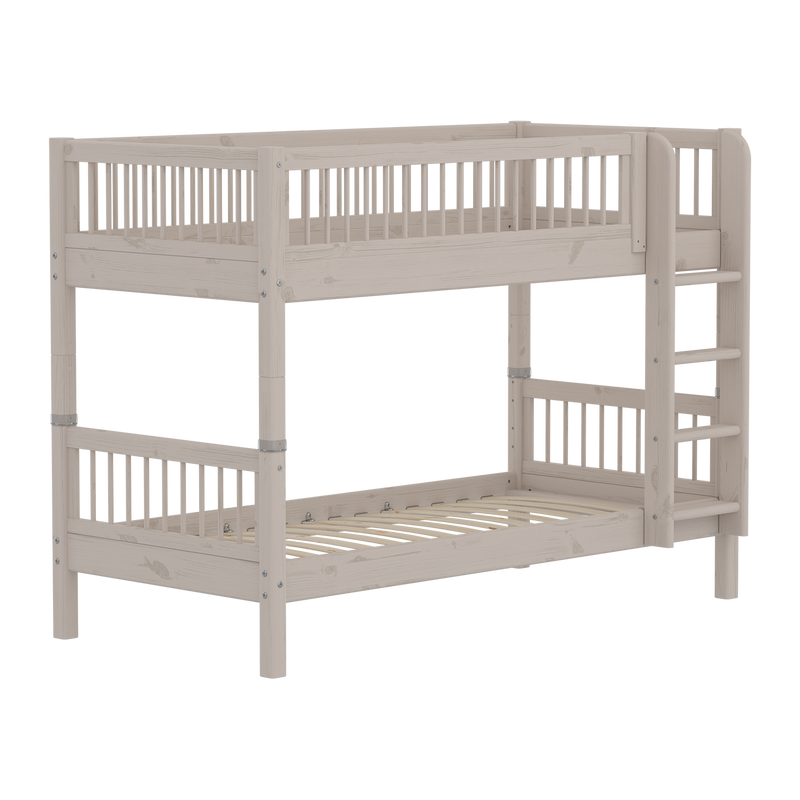 Bunk Bed with Safety Rails and Straight Ladder, 90x200 cm, Grey